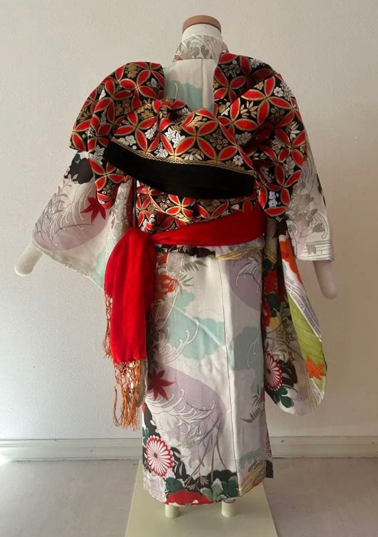 5歳　6歳　7歳　七五三　アンティーク正絹着物、帯、帯揚げ、帯締め、しごきセット