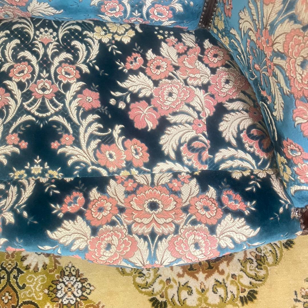 ꧁金華山織り꧂3人掛けソファ 猫脚 花柄 フラワー ファブリック アンティーク