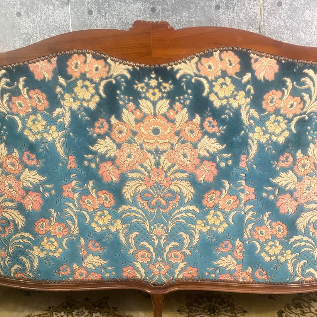 ꧁金華山織り꧂3人掛けソファ 猫脚 花柄 フラワー ファブリック アンティーク