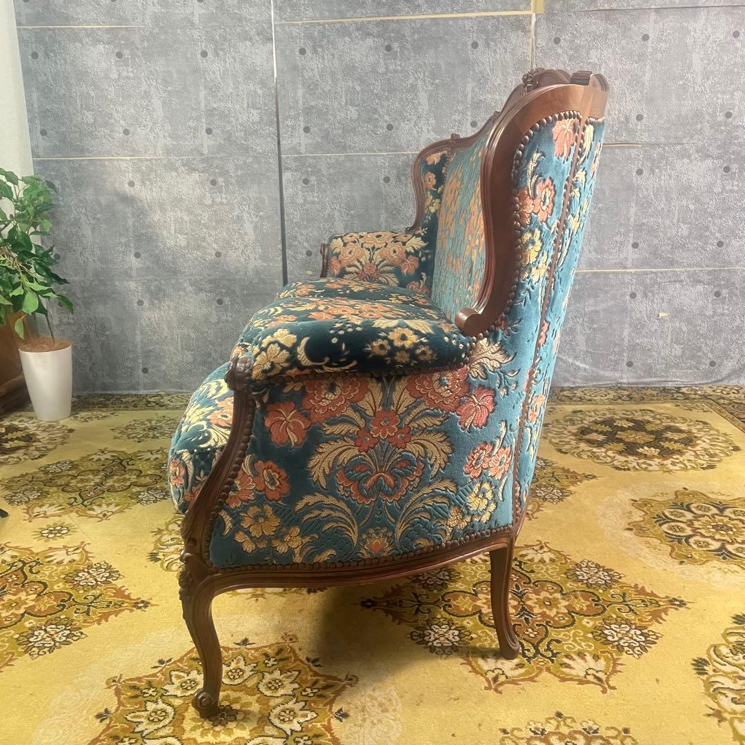 ꧁金華山織り꧂3人掛けソファ 猫脚 花柄 フラワー ファブリック アンティーク