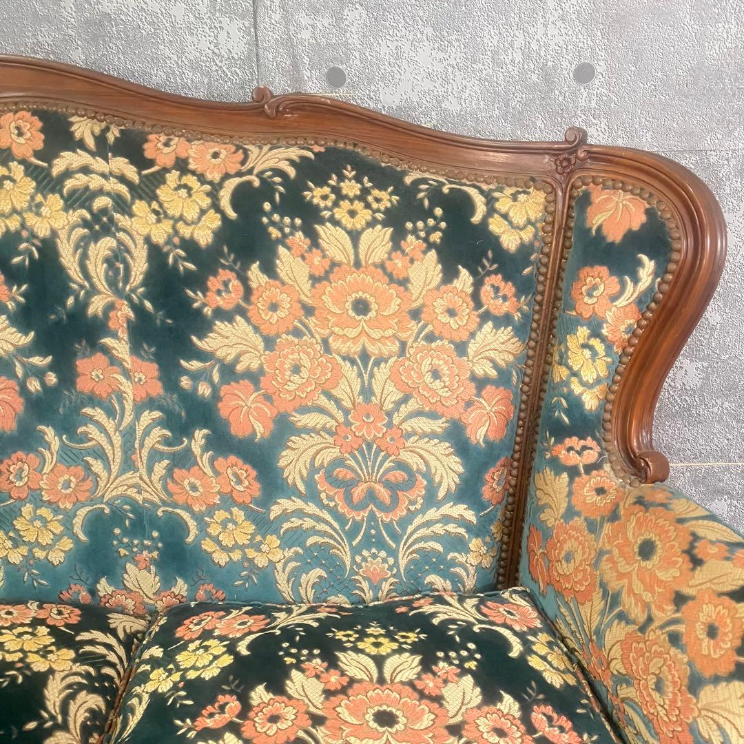 ꧁金華山織り꧂3人掛けソファ 猫脚 花柄 フラワー ファブリック アンティーク