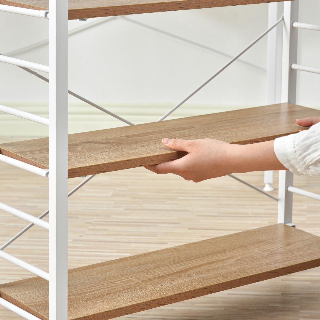 【ナチュラル】パソコンデスク キャスター付きで移動可能ラック付き ワークデスク