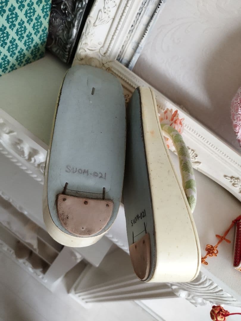 専用です☆アンティーク白、ブルーの着物と作り帯セット