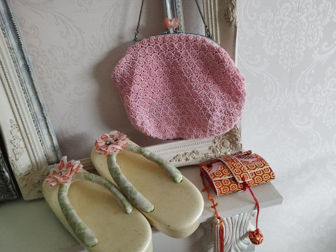 専用です☆アンティーク白、ブルーの着物と作り帯セット