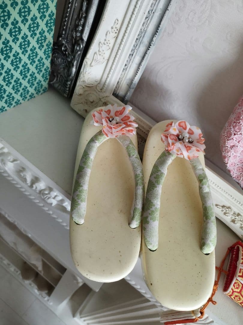 専用です☆アンティーク白、ブルーの着物と作り帯セット