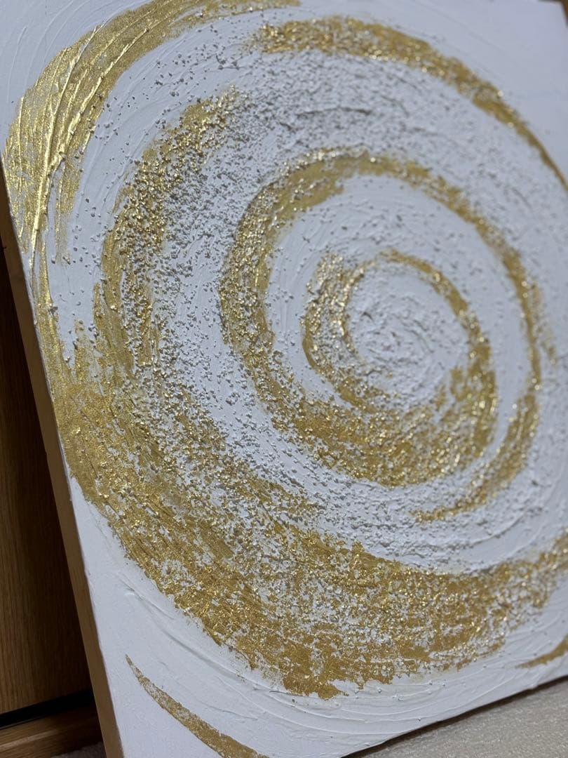 ホワイトゴールド渦巻き絵画 抽象アート作品