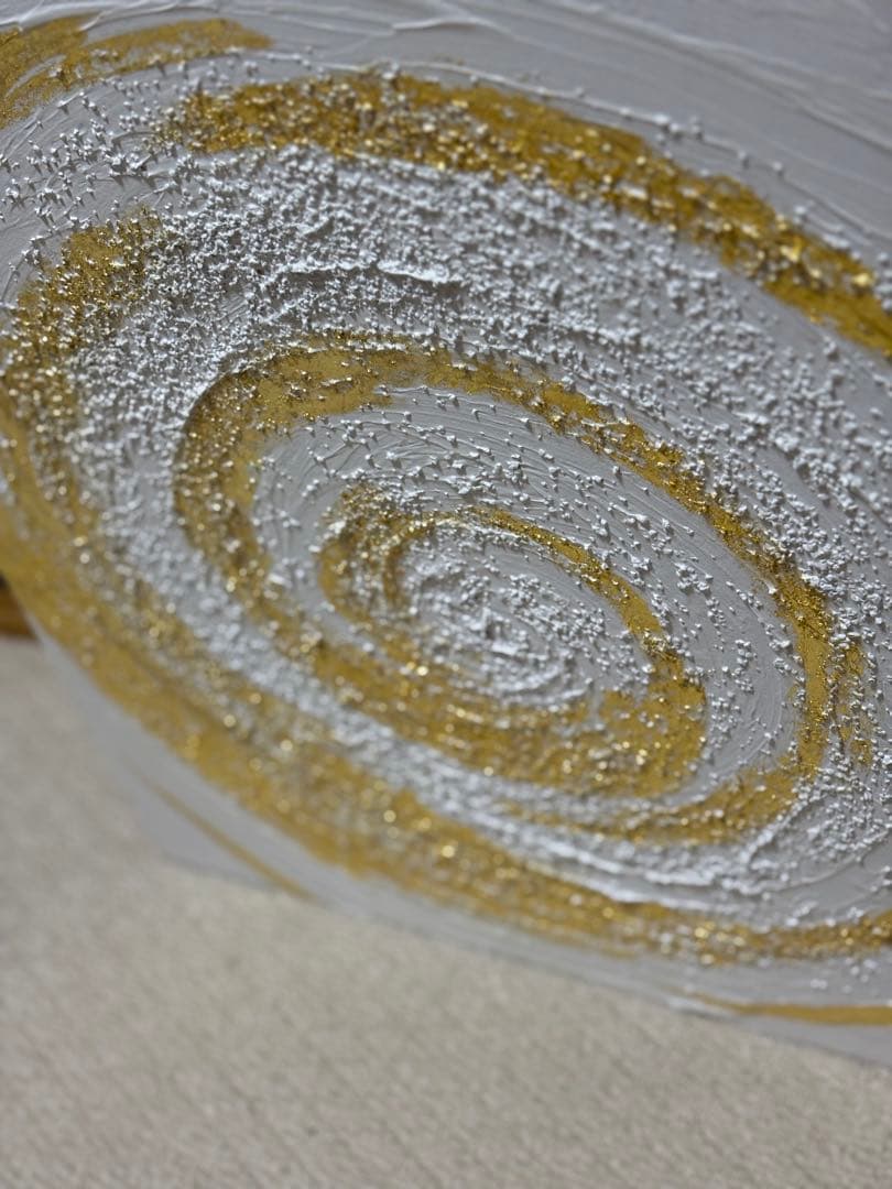 ホワイトゴールド渦巻き絵画 抽象アート作品