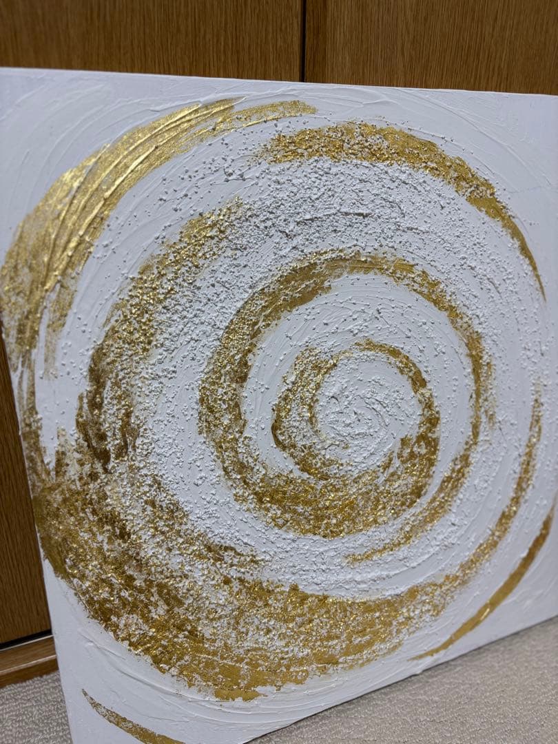 ホワイトゴールド渦巻き絵画 抽象アート作品
