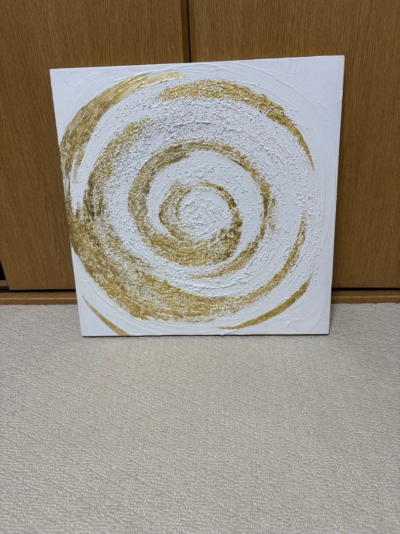 ホワイトゴールド渦巻き絵画 抽象アート作品