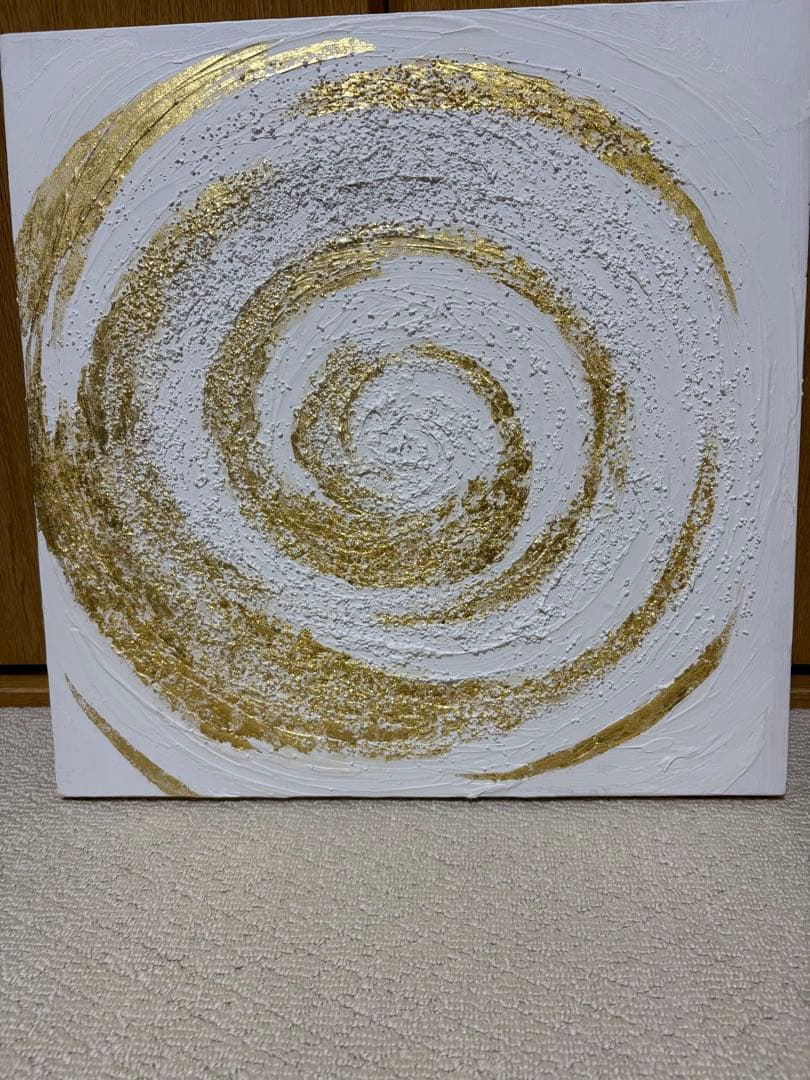 ホワイトゴールド渦巻き絵画 抽象アート作品