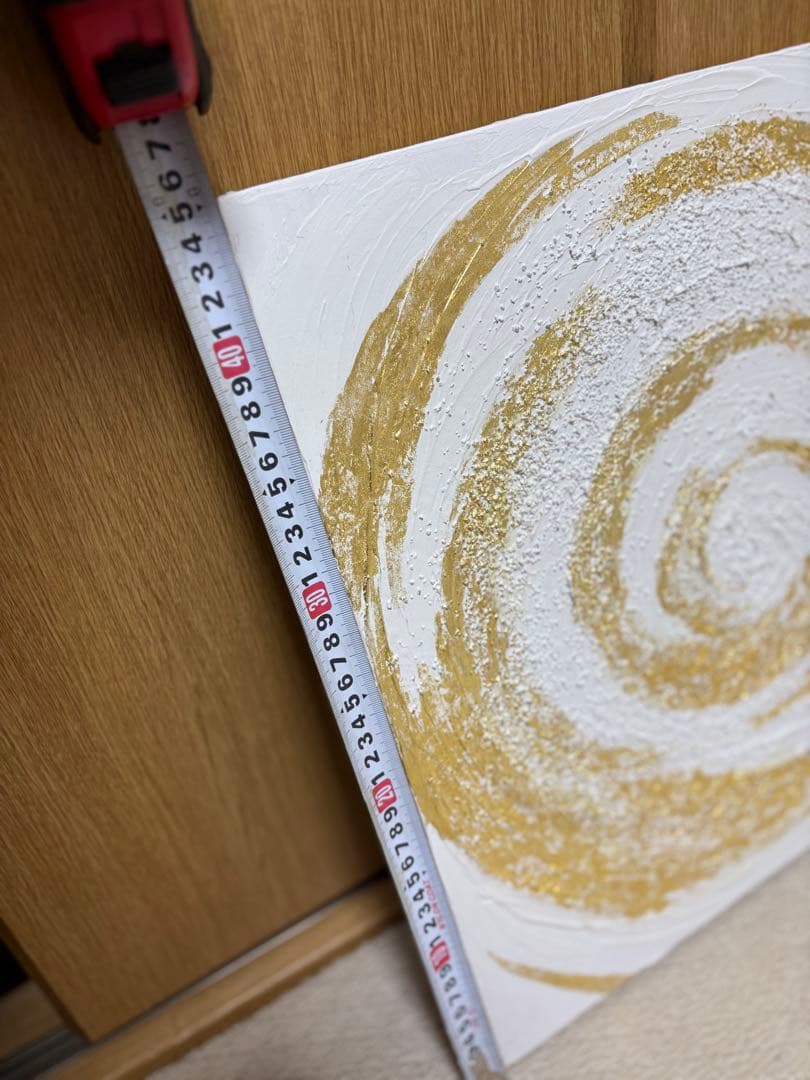 ホワイトゴールド渦巻き絵画 抽象アート作品