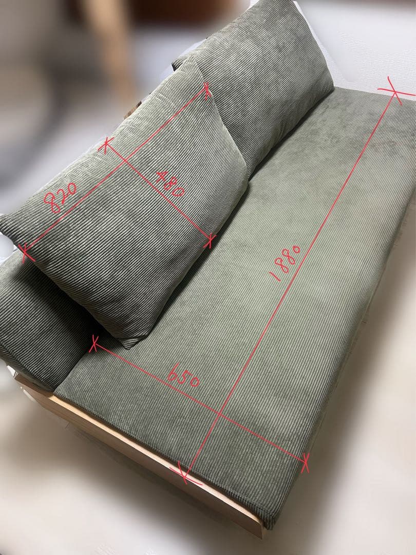 コーデュロイ　ソファ　3人掛け　オリーブ