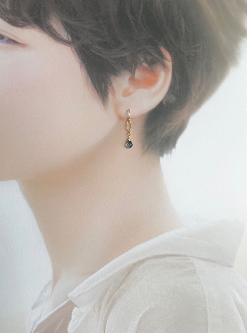 70.天然石 ピアス 14KGF 宝石質ロンドンブルートパーズ ブルーグリーン