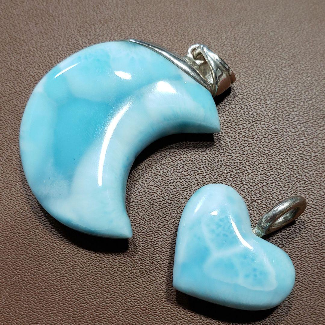 ラリマー　月　ハート　larimar & silver 作 ペンダントトップ