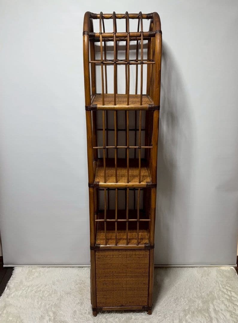 ヴィンテージ アーチラタンラック オープンラック 籐 収納棚 引き出し付 3段