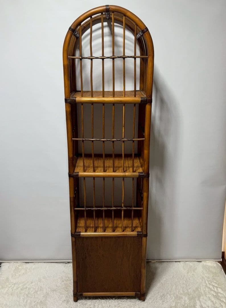 ヴィンテージ アーチラタンラック オープンラック 籐 収納棚 引き出し付 3段