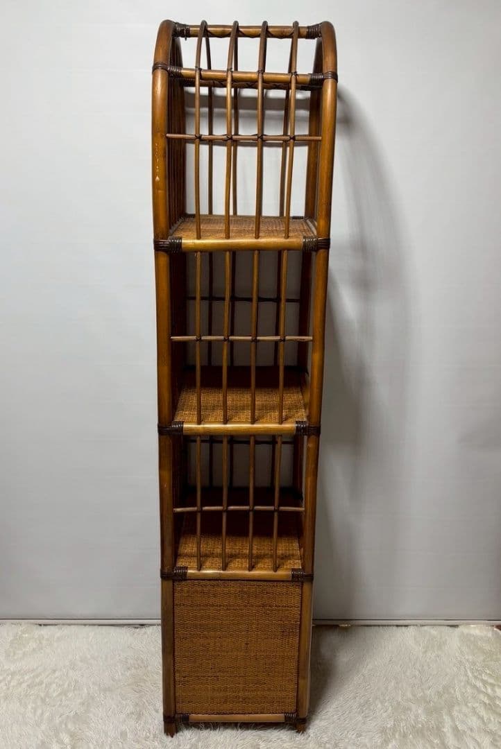 ヴィンテージ アーチラタンラック オープンラック 籐 収納棚 引き出し付 3段