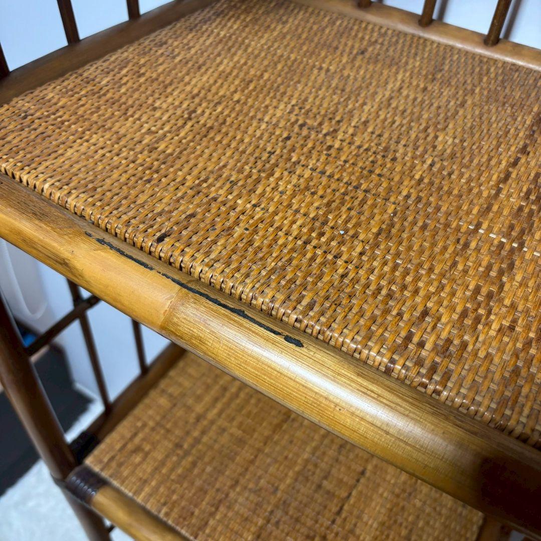 ヴィンテージ アーチラタンラック オープンラック 籐 収納棚 引き出し付 3段