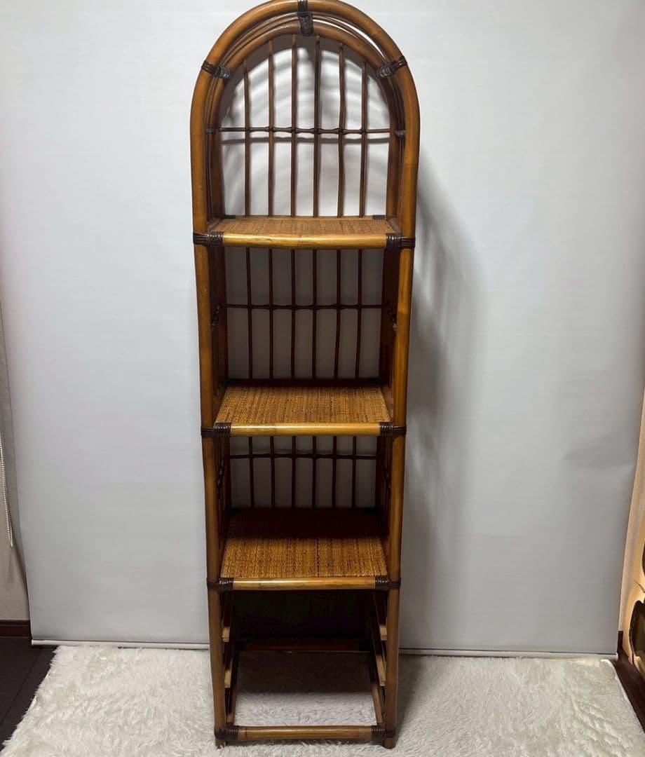 ヴィンテージ アーチラタンラック オープンラック 籐 収納棚 引き出し付 3段