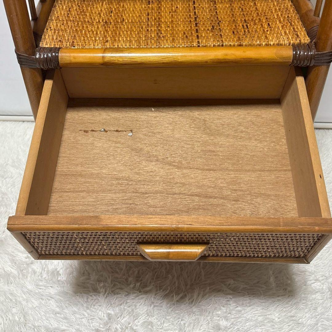 ヴィンテージ アーチラタンラック オープンラック 籐 収納棚 引き出し付 3段