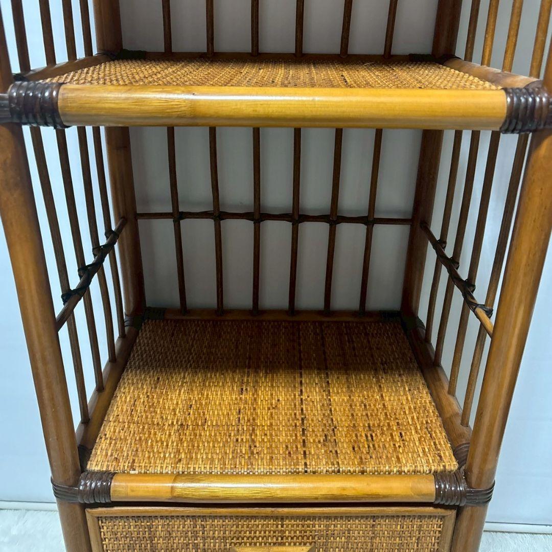 ヴィンテージ アーチラタンラック オープンラック 籐 収納棚 引き出し付 3段