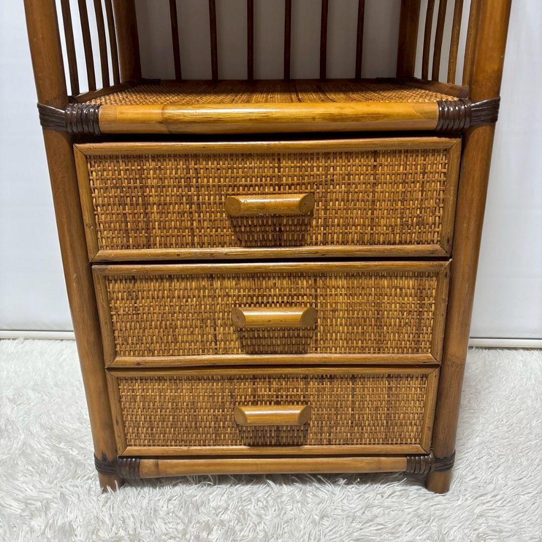 ヴィンテージ アーチラタンラック オープンラック 籐 収納棚 引き出し付 3段