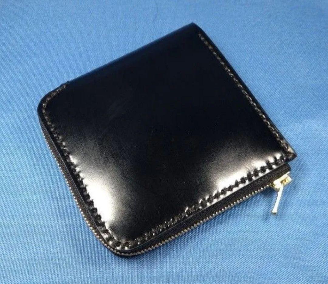 レザークラフト コードバン蝋引き革 黒色 L字ファスナー財布 ★HG【在庫有り】