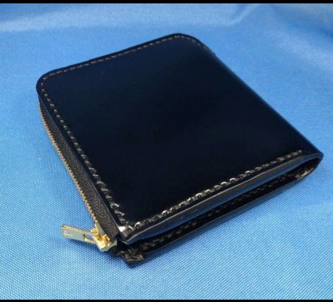 レザークラフト コードバン蝋引き革 黒色 L字ファスナー財布 ★HG【在庫有り】