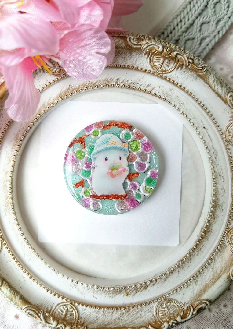 レジン　猫　うさぎ　ヘアゴム　ブローチ　ポニーフック　No.577