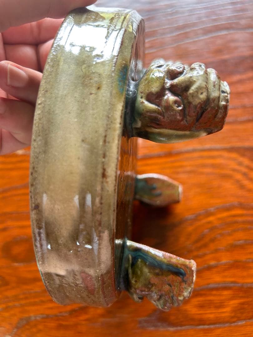 沖縄やちむん読谷焼き\脚付器シーサー一点モノ/