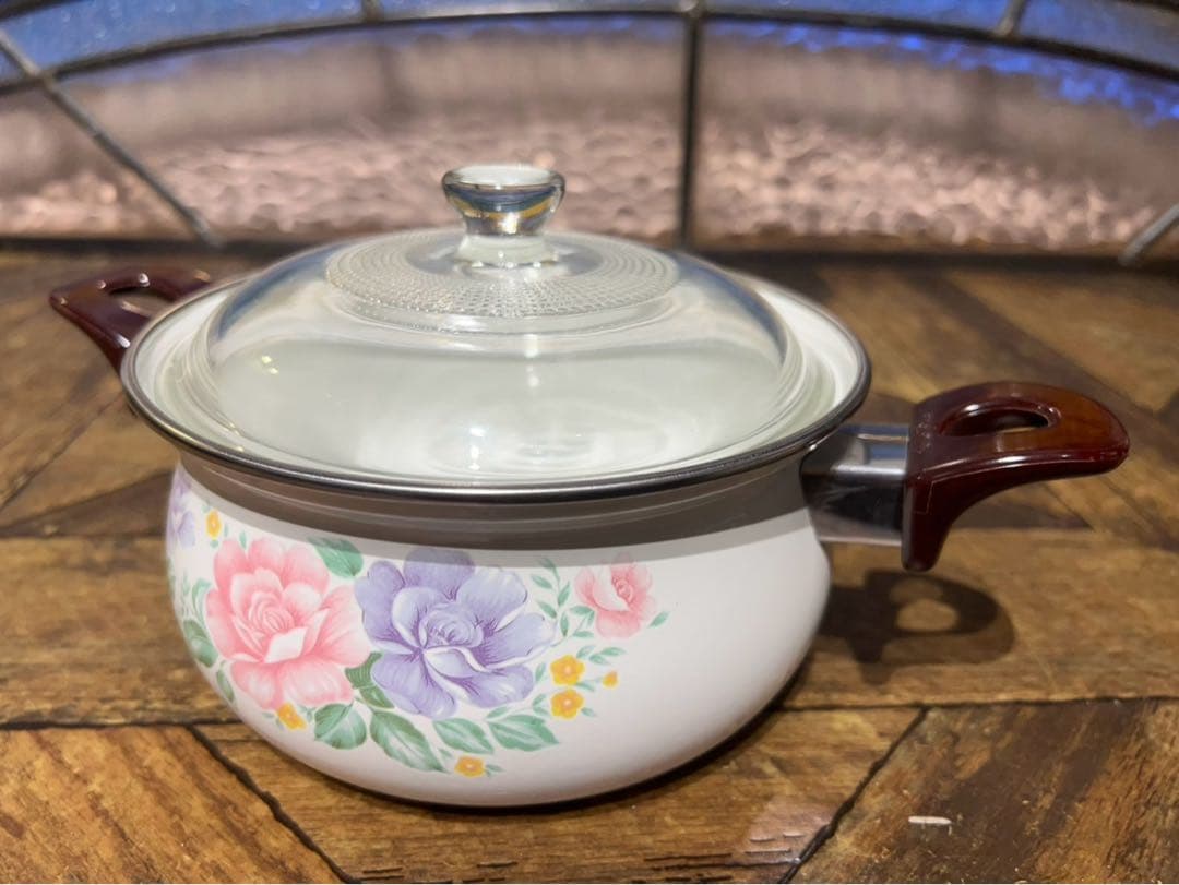 未使用 ケトル ホーロー鍋 セット 昭和レトロ レトロポップ インテリア 花柄