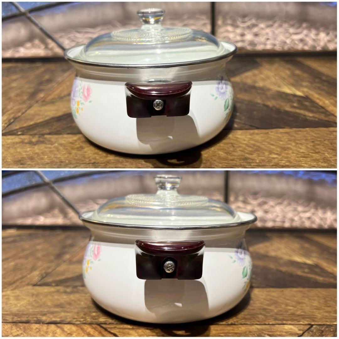 未使用 ケトル ホーロー鍋 セット 昭和レトロ レトロポップ インテリア 花柄