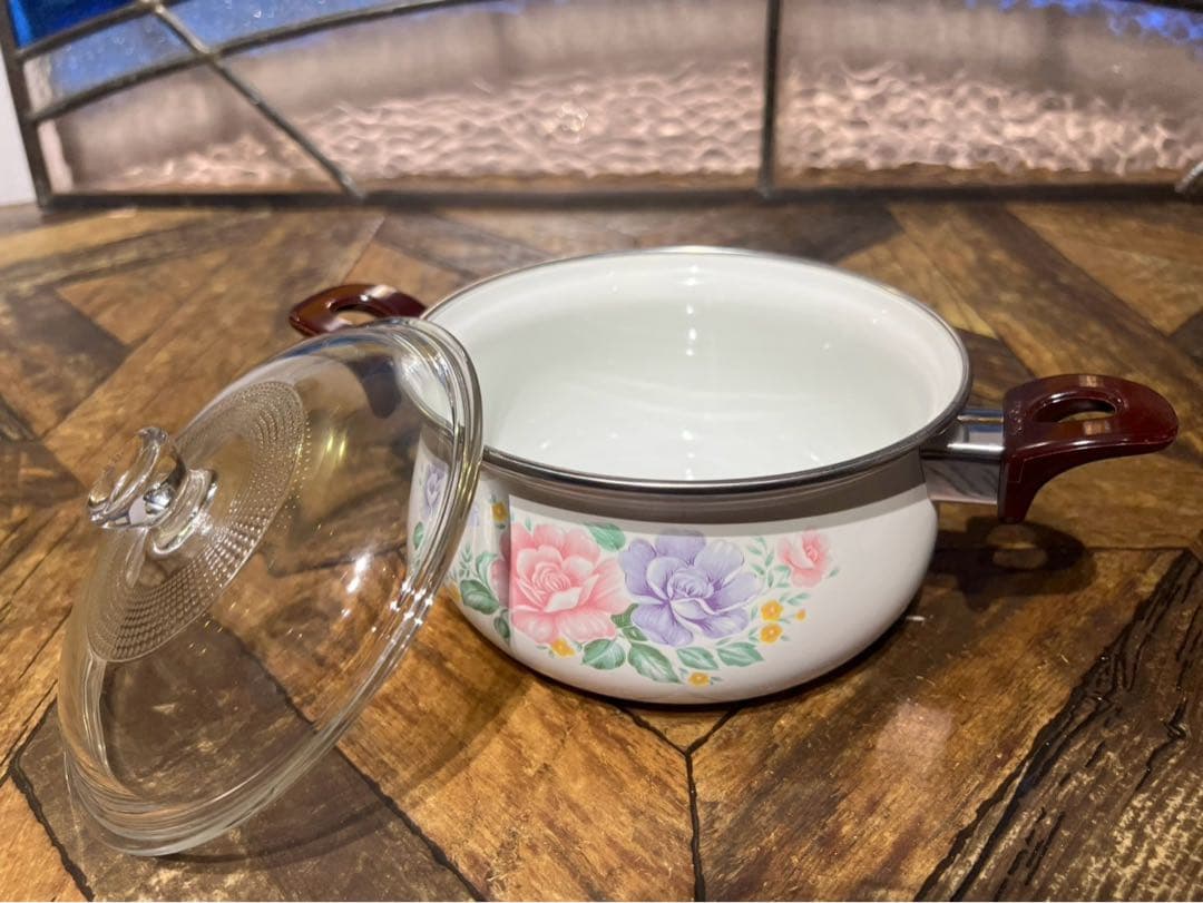 未使用 ケトル ホーロー鍋 セット 昭和レトロ レトロポップ インテリア 花柄