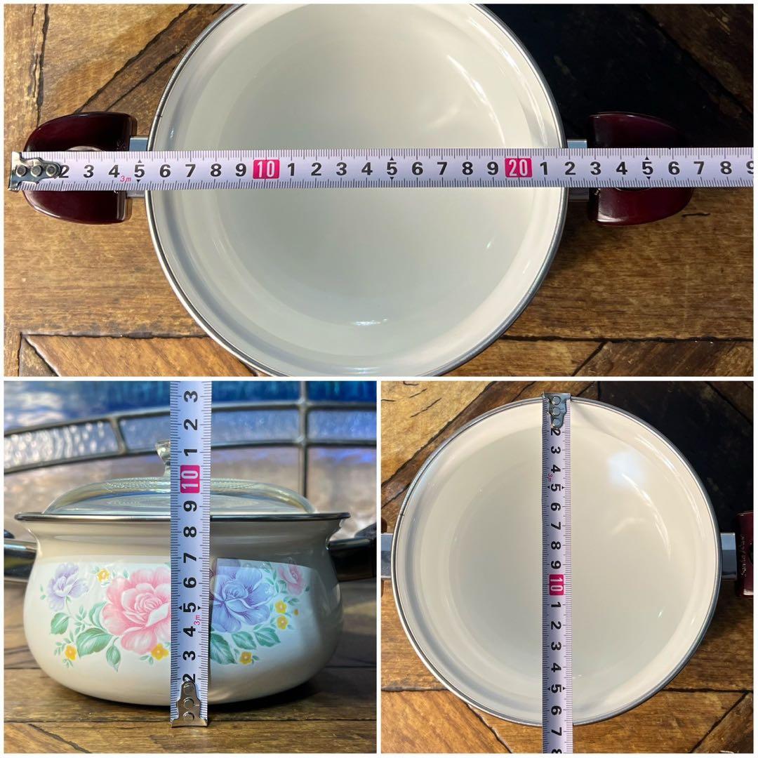 未使用 ケトル ホーロー鍋 セット 昭和レトロ レトロポップ インテリア 花柄