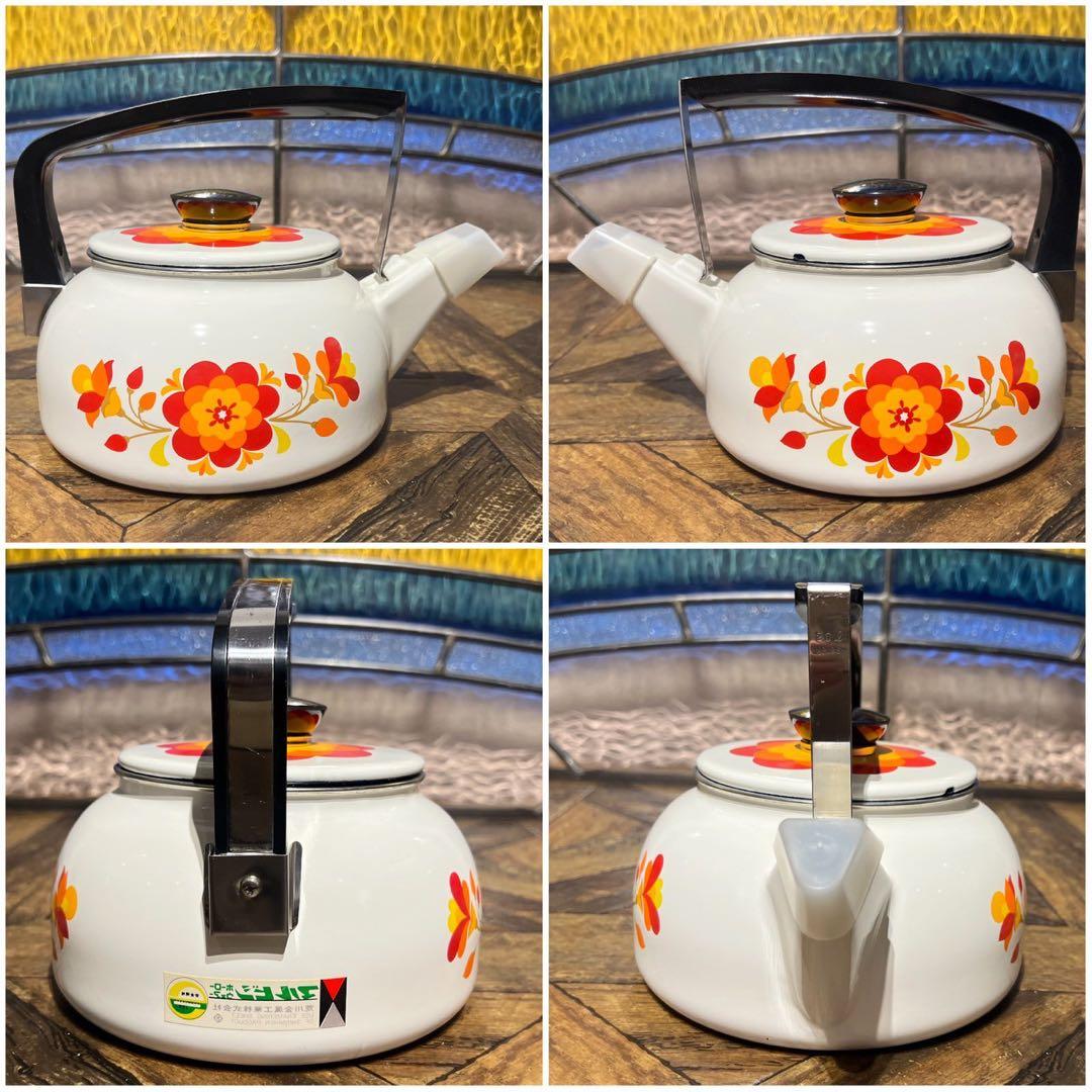 未使用 ケトル ホーロー鍋 セット 昭和レトロ レトロポップ インテリア 花柄