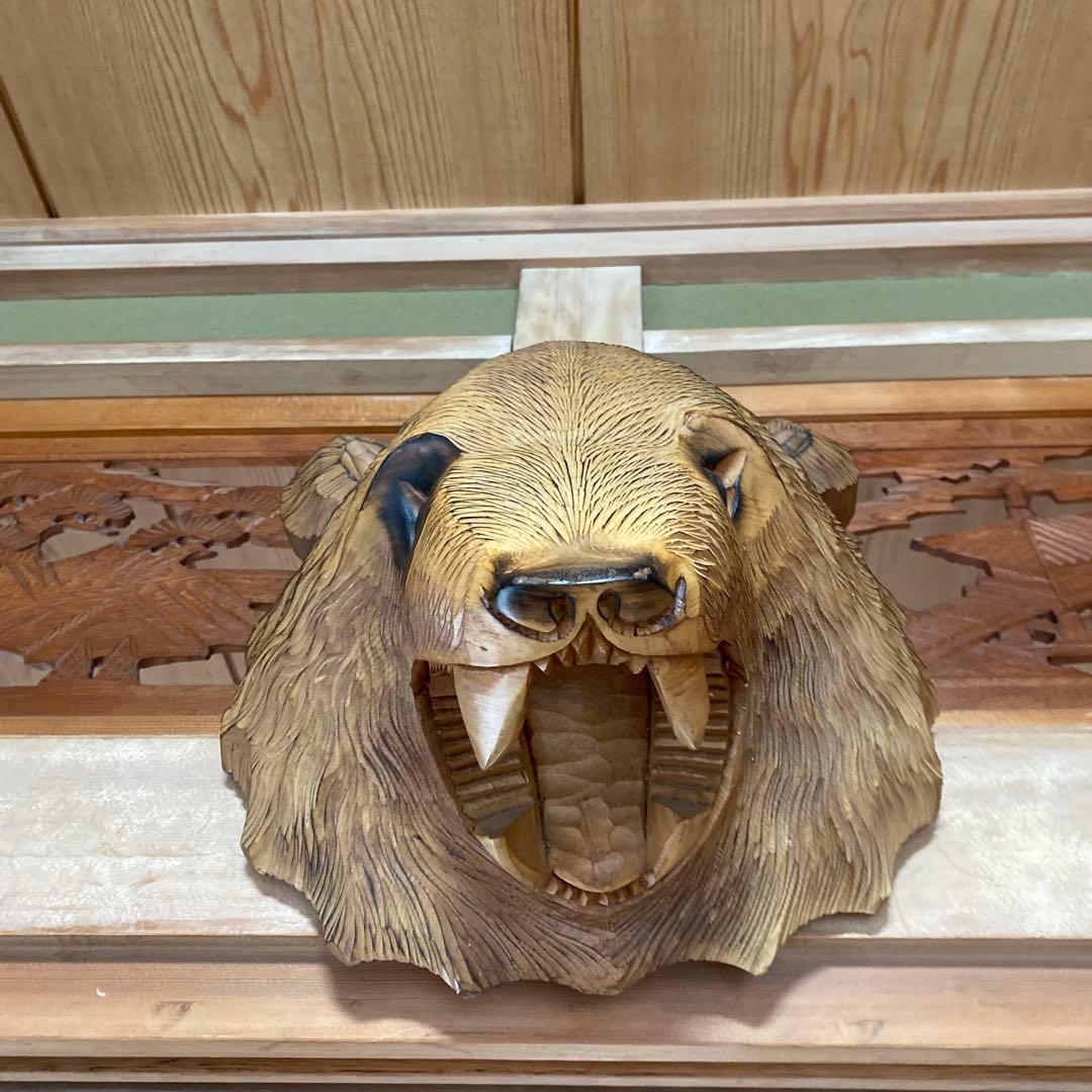 【レトロアート】熊 木彫り 定峰作 北海道白老 壁掛け　オブジェ　隠れた名工