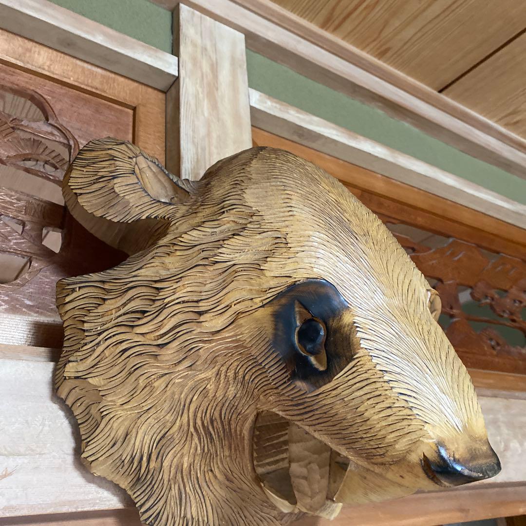 【レトロアート】熊 木彫り 定峰作 北海道白老 壁掛け　オブジェ　隠れた名工