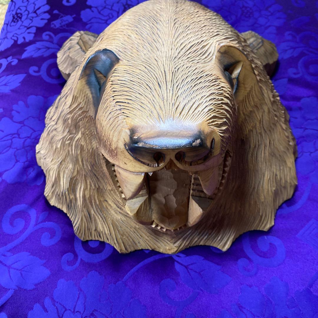 【レトロアート】熊 木彫り 定峰作 北海道白老 壁掛け　オブジェ　隠れた名工