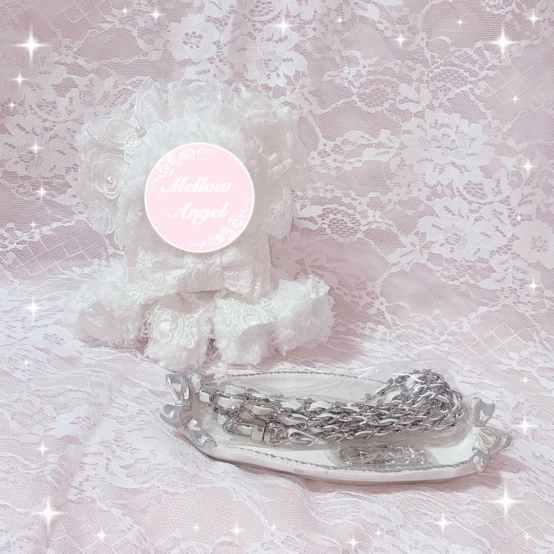 おすわり ぬい服 ショルダー チェック 13cm ①白 リボン ネコ