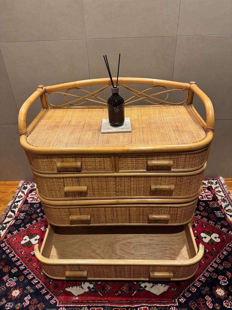 昭和レトロ ラタンチェスト 籐家具 4段 直接配送無料東京千葉埼玉茨城 自然素材