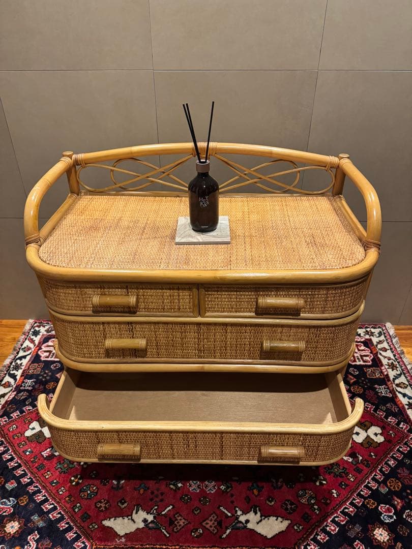 昭和レトロ ラタンチェスト 籐家具 4段 直接配送無料東京千葉埼玉茨城 自然素材