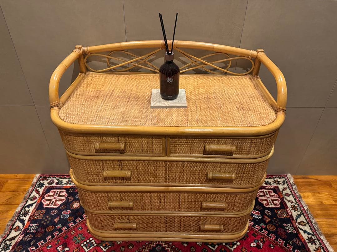 昭和レトロ ラタンチェスト 籐家具 4段 直接配送無料東京千葉埼玉茨城 自然素材