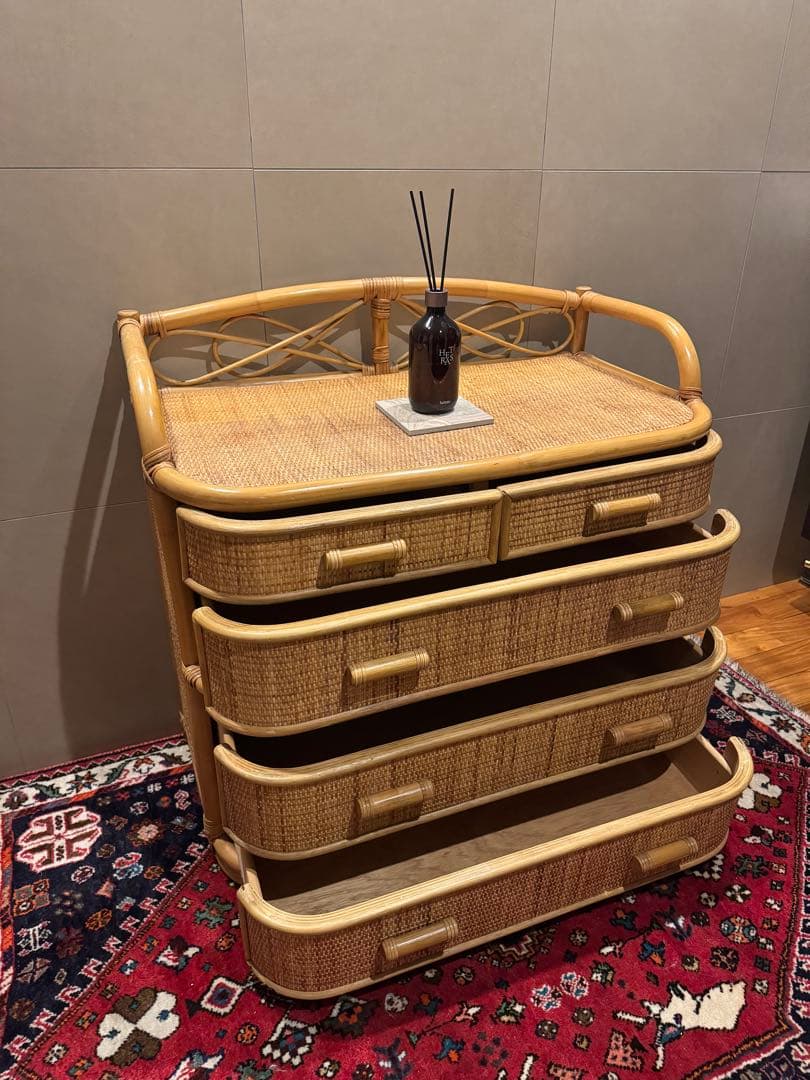 昭和レトロ ラタンチェスト 籐家具 4段 直接配送無料東京千葉埼玉茨城 自然素材