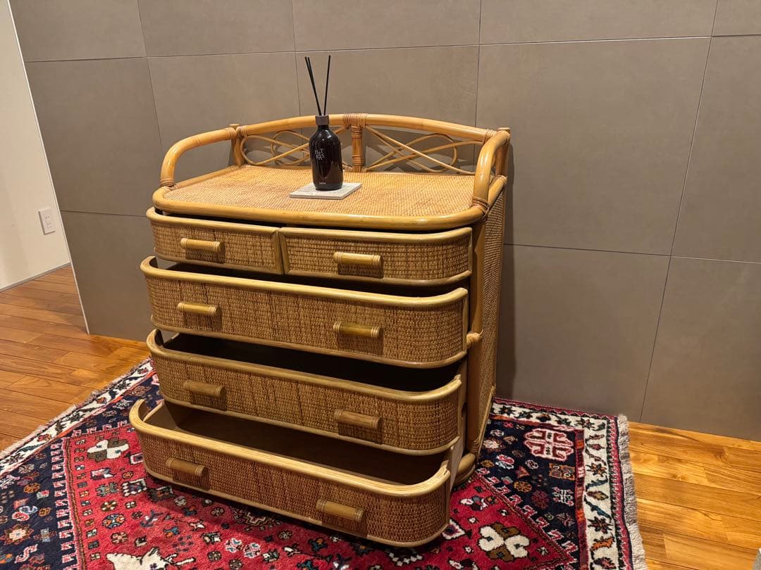 昭和レトロ ラタンチェスト 籐家具 4段 直接配送無料東京千葉埼玉茨城 自然素材