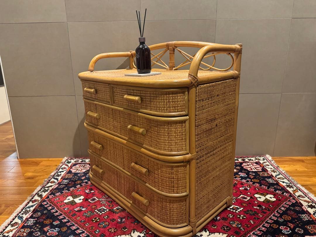 昭和レトロ ラタンチェスト 籐家具 4段 直接配送無料東京千葉埼玉茨城 自然素材