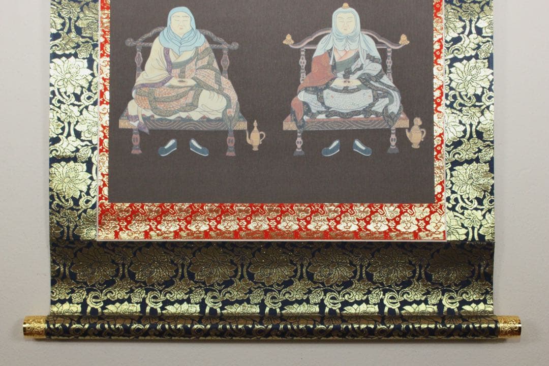 No5650 掛軸　印刷工芸　天台宗三尊佛　紙本　合箱　仏教美術　仏画　送料無料