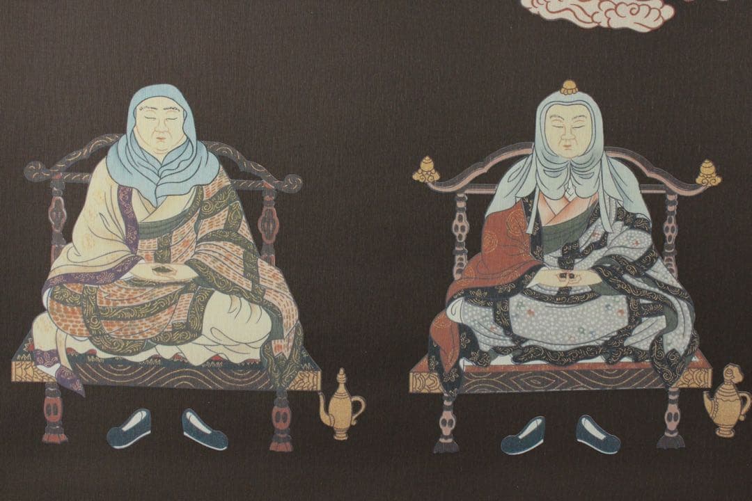 No5650 掛軸　印刷工芸　天台宗三尊佛　紙本　合箱　仏教美術　仏画　送料無料