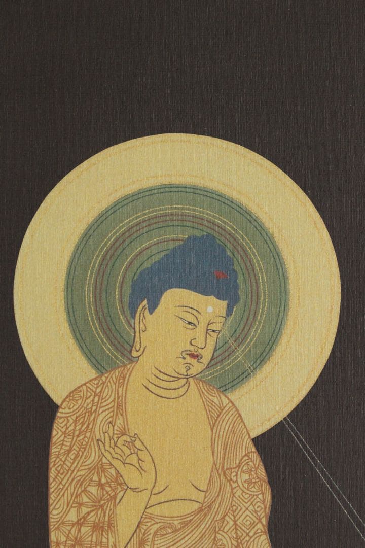 No5650 掛軸　印刷工芸　天台宗三尊佛　紙本　合箱　仏教美術　仏画　送料無料