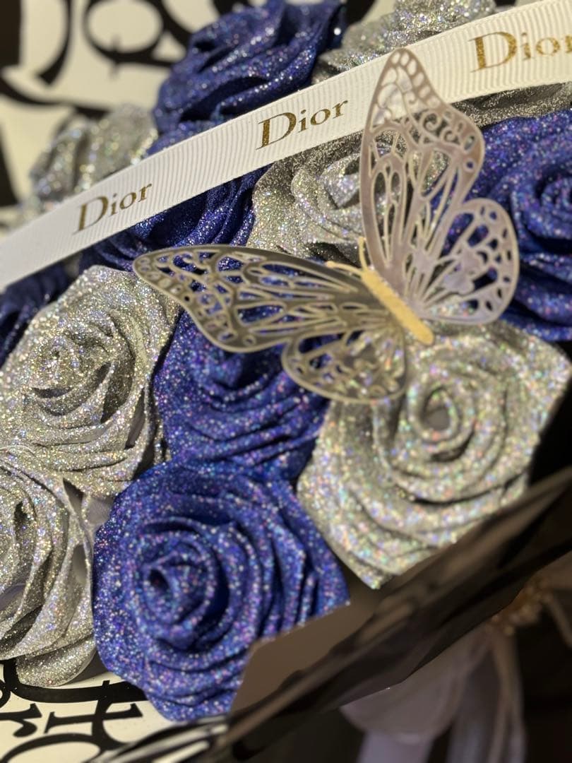 シルバー・ブルー グリッターローズブーケ