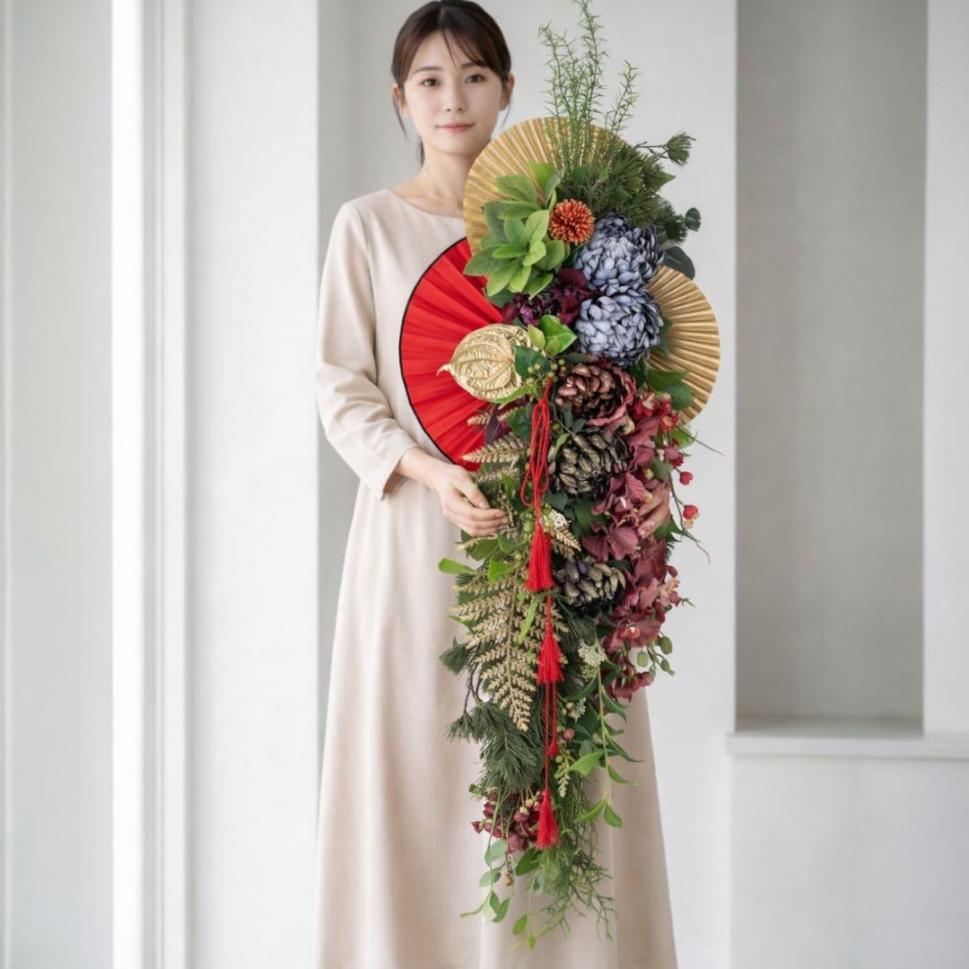 【特大1mサイズ 正月しめ縄リース】モダン迎春装飾｜店舗・商業用 光触媒フラワー